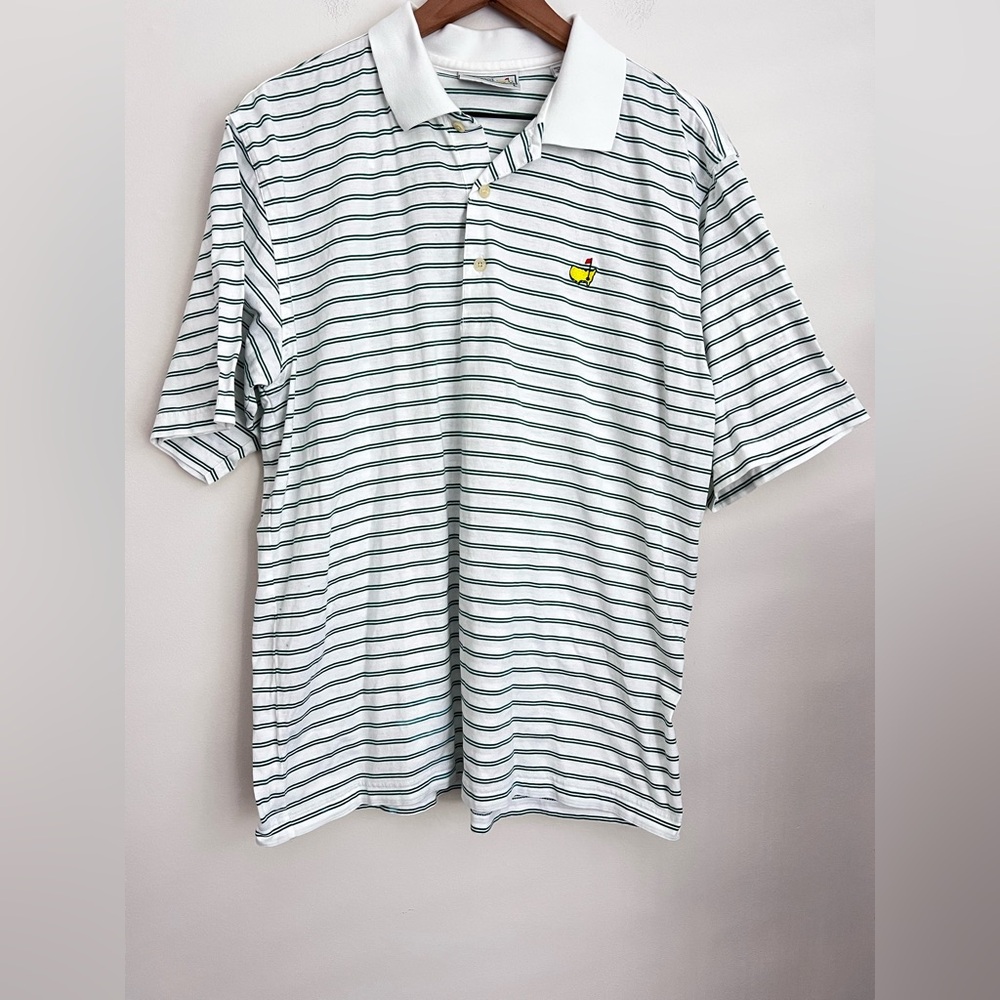 Masters Golf Augusta National Polo Shirt white green Stripe short sleeve L